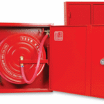 Red two-door fire extinguisher box